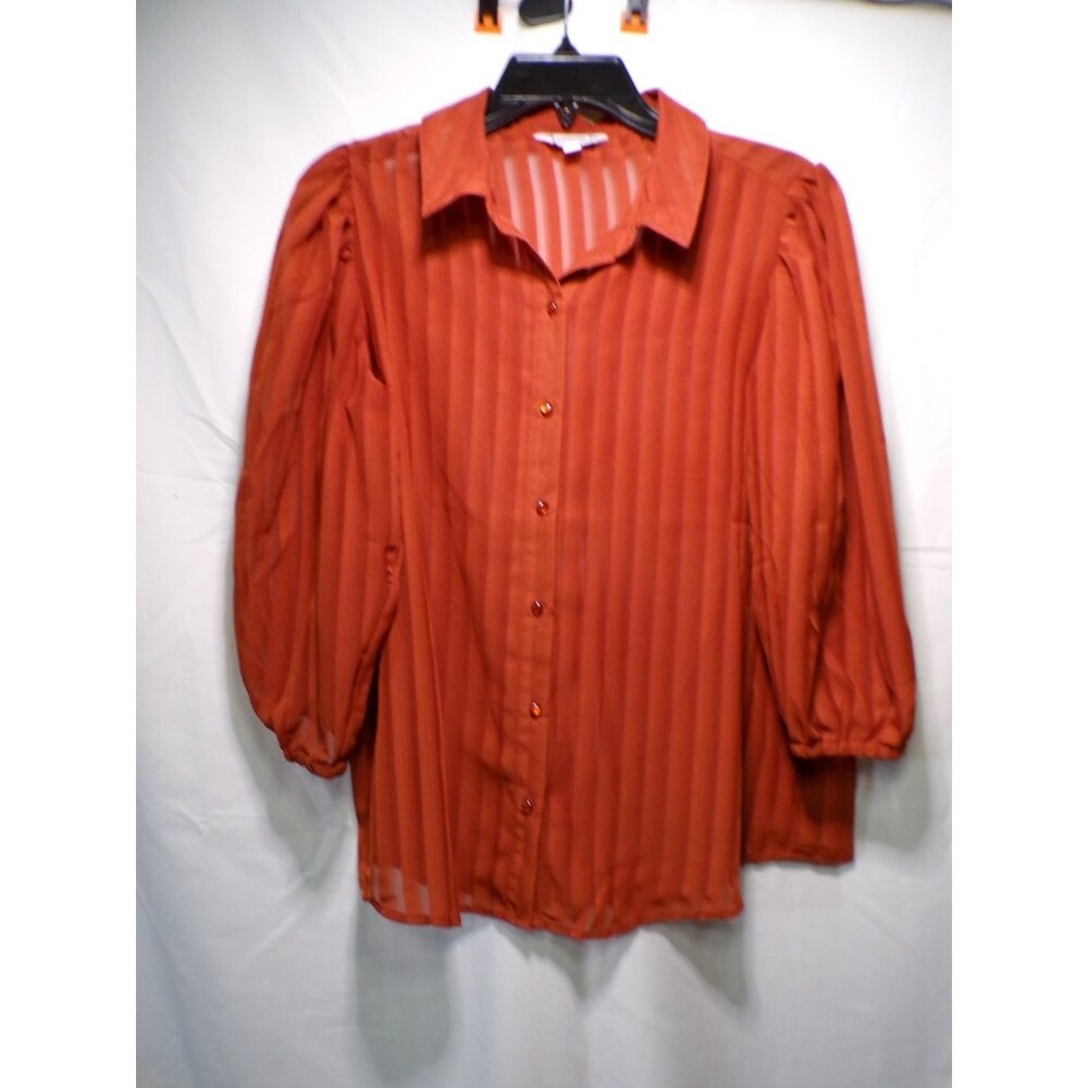 Nanette Lepore Women's Orange Picante Shadow Stripe Blouse Button Up Medium